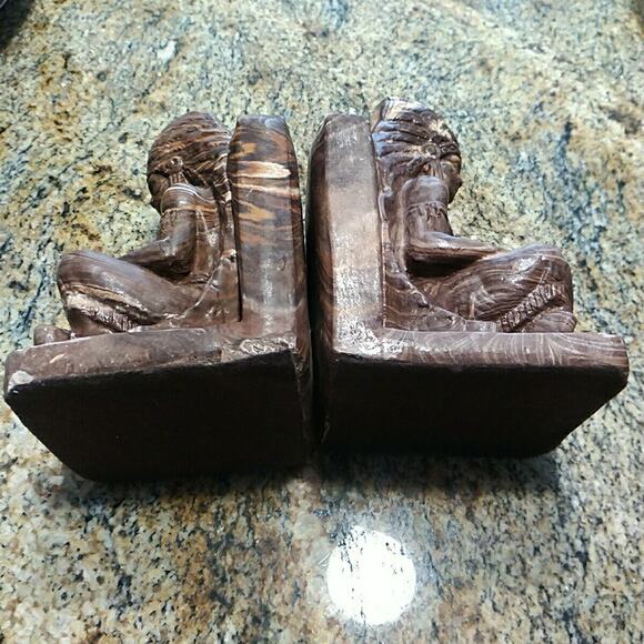 Vintage Swirly Indian Chief Statue Book Ends Rests Nice Heavy Vtg - Picture 8 of 12